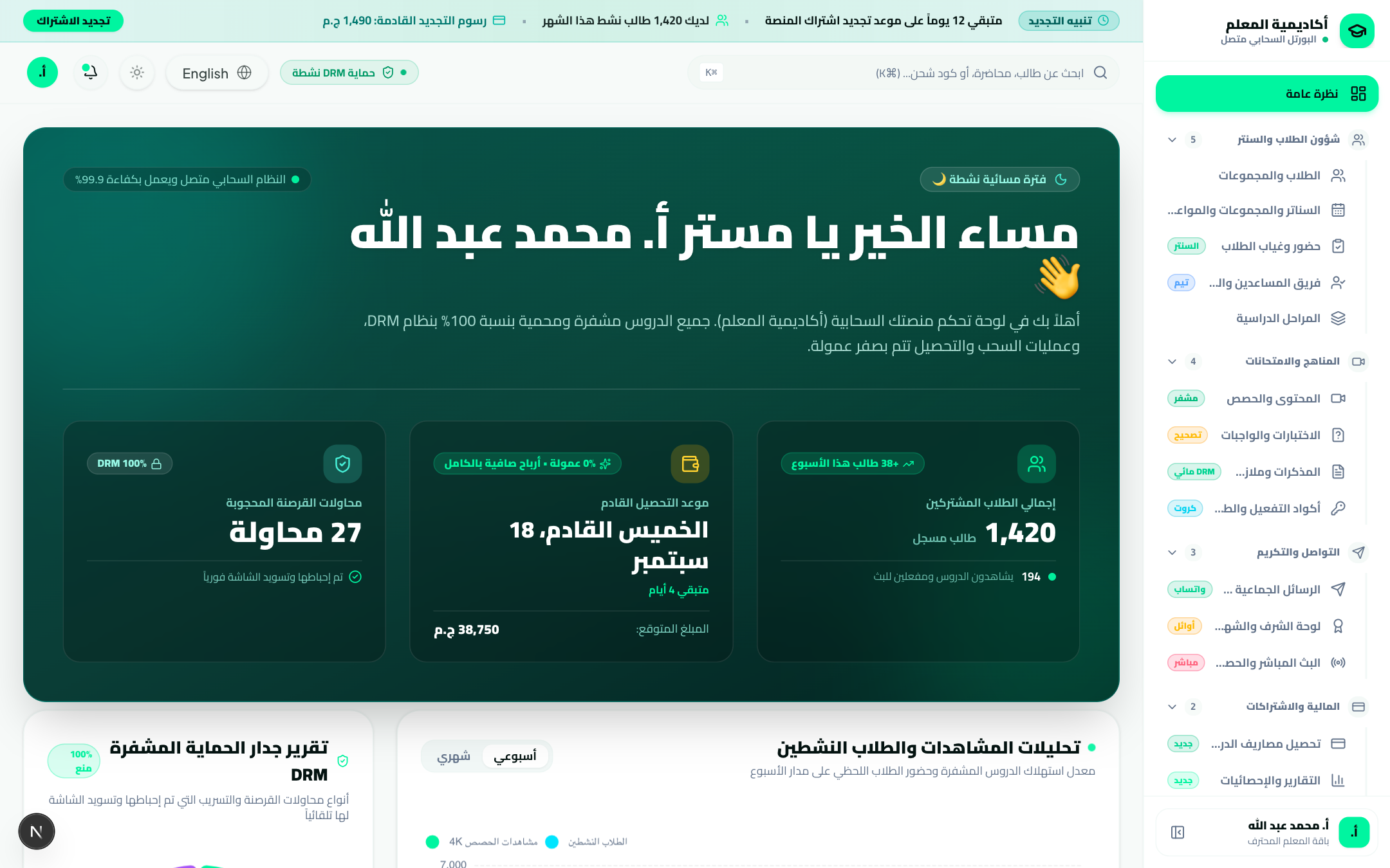 الرئيسية ولوحة التحكم العامة